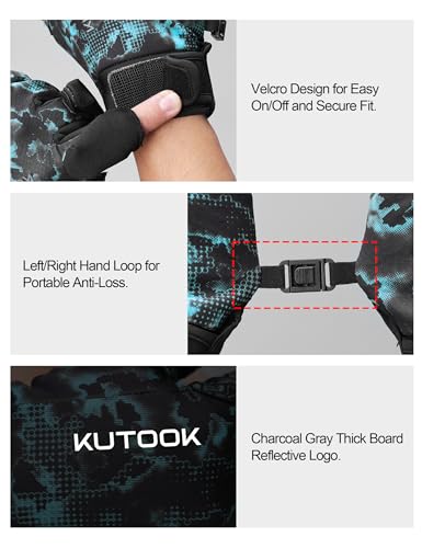 KUTOOK Winter Fishing Gloves for Men& Women Waterproof Glove Cold Weather Hunting Photography Shooting Hiking - color: Blue-Black, size: Small