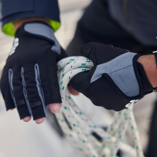 Gill Deckhand Sailing Gloves Short Finger with 3/4 Length Fingers - 50+ UV Sun Protection & Water Repellent - color: Black, size: Large