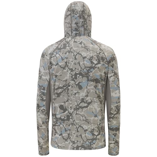 BASSDASH UPF 50+ Men’s Fishing Hoodie Shirts with Mask Camo UV Long Sleeve Moisture Wicking FS53M - color: Ash Grey Ripple Camo, size: 4X-Large