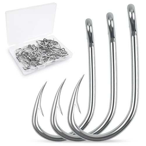 Fishing Live Bait Hooks, 35/50pcs Stainless Steel Fishing Hooks Inline Tuna Surf Fishing Circle Hooks Strong Sharp Saltwater Fishing Hooks 1/0-10/0 - size: 1/0-50pcs