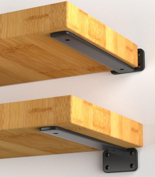 6 Pack - 10 inch Black Hidden L Shelf Bracket Iron Floating Shelf Brackets