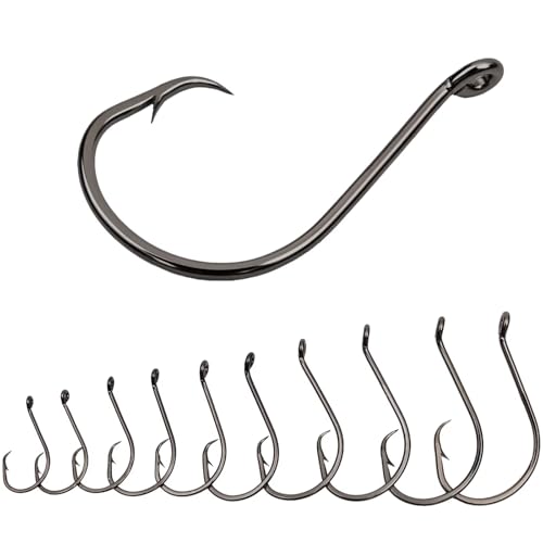 50Pcs Circle Hooks with Fishing Hook Remover, Super Sharp and Offset Catfish Octopus Circle Hooks for Saltwater and Freshwater, Nickel Coated High Carbon Steel, Sizes #1-8/0 - color: Black Nickel, size: 5/0