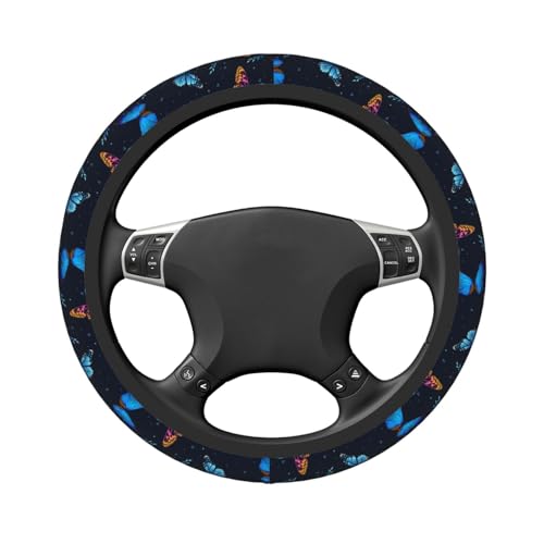 Fancy Butterflies Elastic Steering Wheel Cover Non-Slip Breathable Steering Wheel Protector Fit Auto, SUVs, Truck - color: Fancy Butterflies