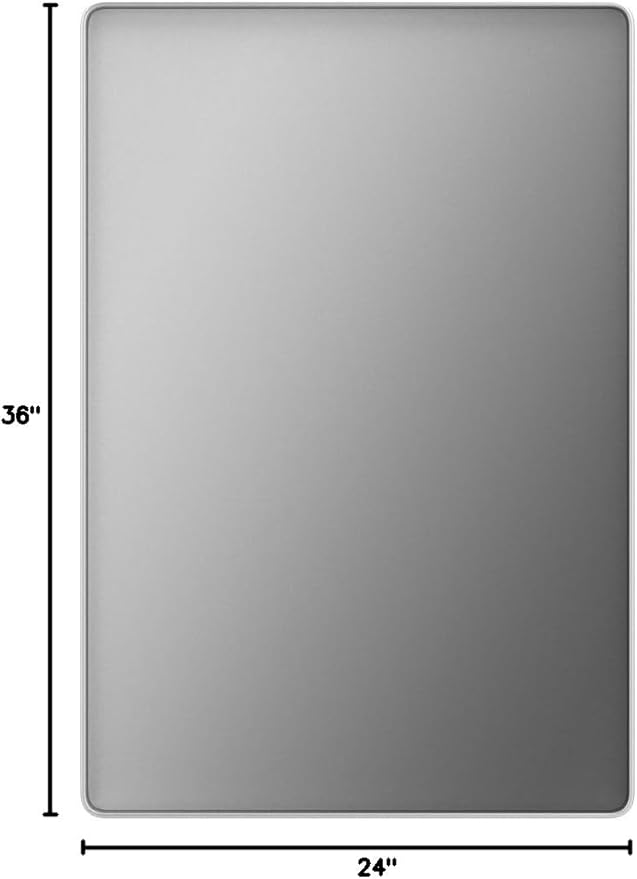 LOAAO 24X36 Inch Brushed Nickel Bathroom Mirror, Rounded Rectangle Silver Metal Frame Mirror, Brushed Nickel, Anti-Rust, Hangs Horizontally or Vertically
