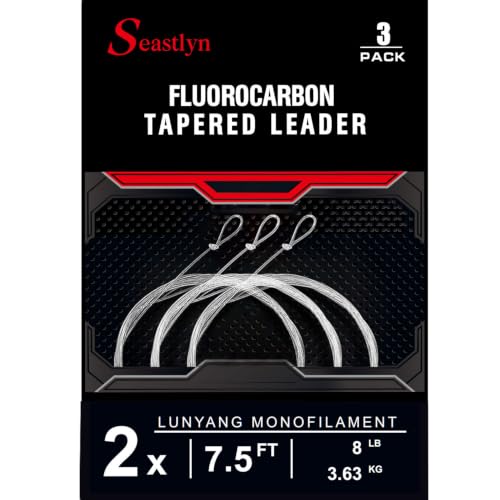3-Pack Fluorocarbon Fishing Line Pre-Tied Loop Fly Fishing Tapered Leader 7.5FT 9FT 12FT 0X 1X 2X 3X 4X 5X 6X 7X 8-26LB - size: 7.5FT-2X