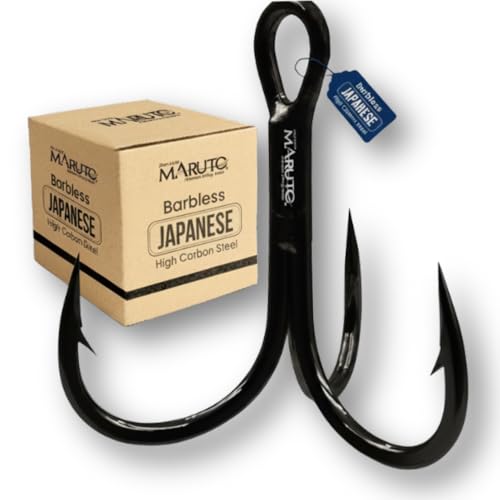 Maruto Barbed Treble Hooks for Effective Fishing | Small & Large Triple Hooks for Lures | Replacement Sharp Strong Hooks, Sizes 1, 2, 3, 4, 5, 6, 8, 10, 12. - size: 1 - 18 Hooks (Pro Pack)