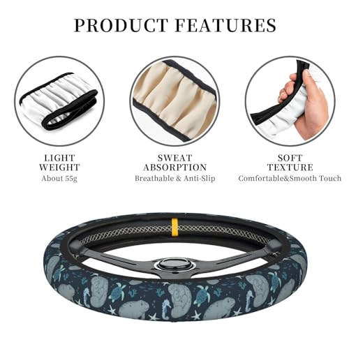 Manatees Steering Wheel Cover Anti-Slip,Sweat Absorption Universal 15 inch Steering Wheel Covers Cute car Accessories for Men Women - color: 13