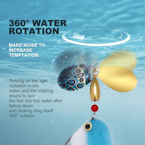 Pike Musky Walleye Fishing Lure Spinnerbait with Feathered Hooks Rooster Tail Fishing Lures Spoon Lures Baits with Tackle Box - color: Style B-Green