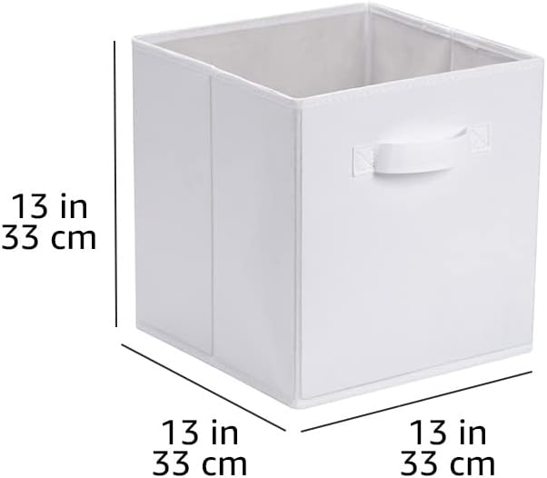 Amazon Basics Cube Organizer Storage Bins Handles, Collapsible Fabric, Pack of 6, 13"x13"x13", White
