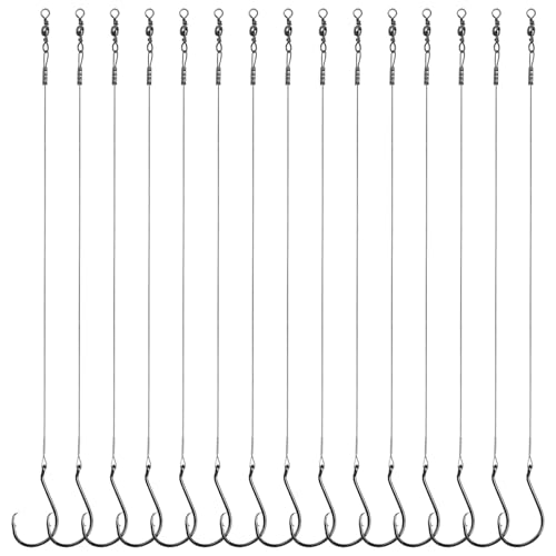 Circle Hooks Rigs, 15pcs Fishing Leader Rigs with Steel Leader Wire and Circle Hooks 1/0 2/0 3/0 4/0 5/0 6/0 7/0 8/0 9/0 10/0 for Bass, Catfish Fishing - size: 2/0