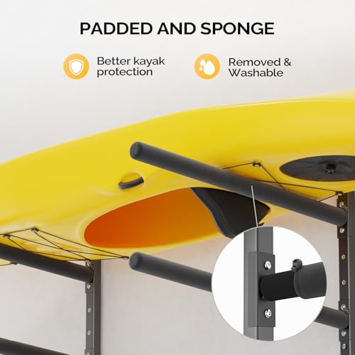 Bonnlo Kayak Storage Rack, Adjustable Heavy Duty Kayak Rack for Kayaks Paddle Boards, Kayak Paddle Holder for Garage, Spacesaver, Gentle on Padding, Boat Organizer - style: 2 Kayaks, Wall Mount