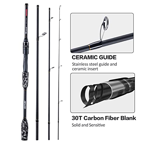 Goture 4-Piece Travel Carbon Fishing Rod M/MH Action 6.6-12ft Multi-Colors | Goture multi-spec travel fishing rods adopt upgraded high-grade carbon fiber blank with premium Fuji line guides - color: Camouflage, size: Spinning/7'-Moderate-Fast/Medium