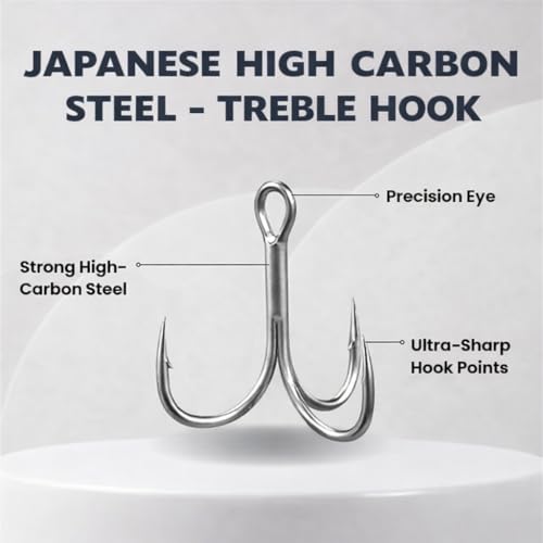 Maruto Barbed Treble Hooks for Effective Fishing | Small & Large Triple Hooks for Lures | Replacement Sharp Strong Hooks, Sizes 1, 2, 3, 4, 5, 6, 8, 10, 12. - size: 3 - 10 Hooks (Angler Pack)
