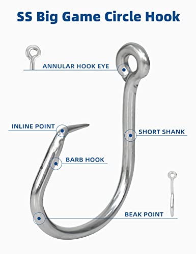 BLUEWING Big Game Circle Hooks Heavy Duty Stainless Steel for Saltwater & Freshwater Fishing - style: Size 10: 20/0, 5pcs