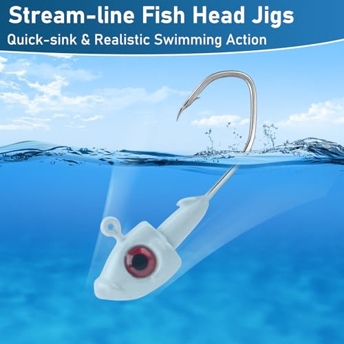 Dr.Fish 10 Pack Crappie Swimbait Jig Heads Freshwater Fishing Jig Minnow Style 3D Eyes Sickle Hook for Panfish Bluegill Bass Walleye Trout Fishing - color: Pink/White, size: 1/16oz-10 Pack