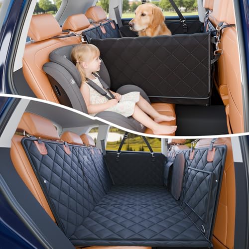 Convertible Back Seat Extender for Dogs, Foldable 400lb Hard Bottom Dog Car Seat Cover for Back Seat, Waterproof Dog Hammock Bed Backseat Cover for Dogs in Car SUV Truck Pet Seat Cover Black XL - size: XL
