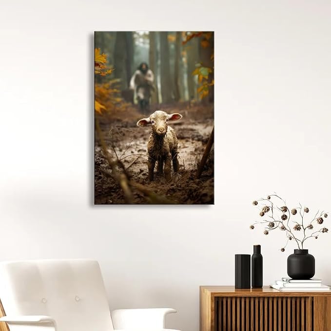 Large wall art for living room Jesus Running After Lost Lamb Picture for home