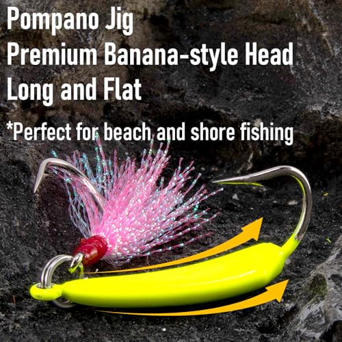 Dr.Fish 5 Pack Pompano Jigs with Teaser Hooks, Surf Fishing Jig Heads Saltwater Lure Banana Shape Stand Up O'Shaughnessy Beach Casting Halibut Striper Redfish Flounder - color: Pink, size: 1oz-Hook 4/0