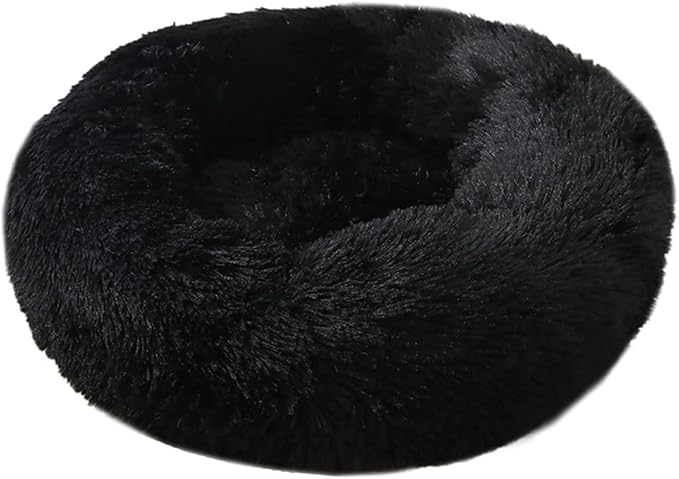 Calming Faux Fur Dog Beds Calming Donut Cuddler Dog Bed Washable Round Cat Bed Pillow Cuddler Fluffy Indoor Dog Calming Beds with Anti Slip Bottom Solid Color Black 43 Inch