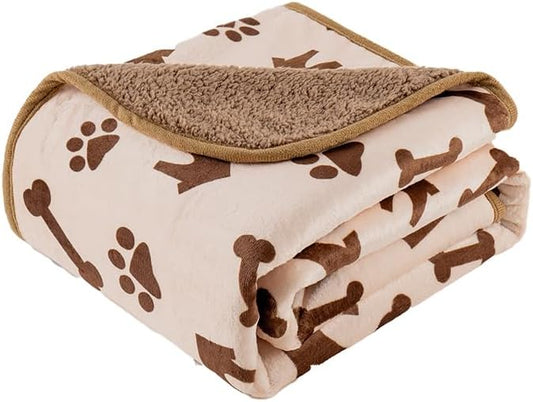 Waterproof Dog Blankets Pet Blanket 60"x80", Soft Fluffy Sofa Car Bed Protector, Reversible Sherpa Fleece Dog Blanket for Large Dogs (Beige-House)