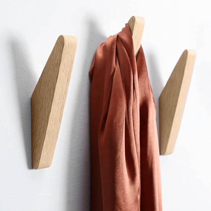 COCOYA 2Pack Natural Rubber Wood Wall Hooks 25 LBS