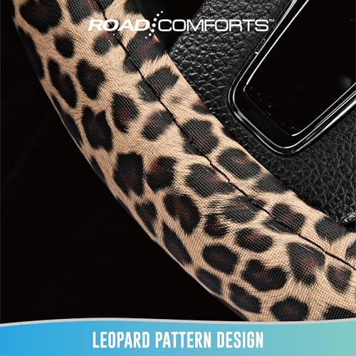Road Comforts Leopard Steering Wheel Cover for Women, Cute Anti-Slip Microfiber Leather, Universal Fit 14.5-15 Inch Round Steering Wheel - Red - color: Round Red