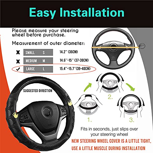 PINCTROT Large Size Steering Wheel Cover Great Grip with 3D Honeycomb Anti-Slip Design, 15.5-15.75 Inch (All Black) - color: 3.Black (All Black), size: Large Size[15 1/2''-15 3/4'']