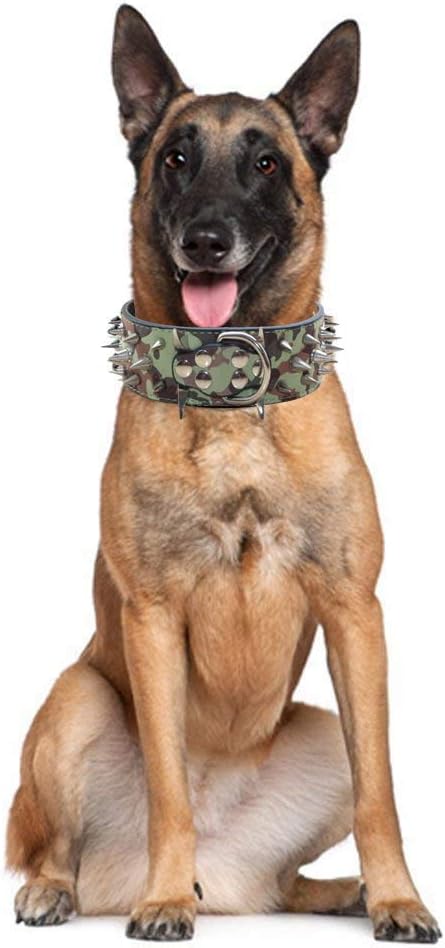 Serijoars Spiked Studded Dog Collar, PU Leather Dog Collar, Adjustable Pet Collars for Medium or Large Breed Pet (L, Leopard5)