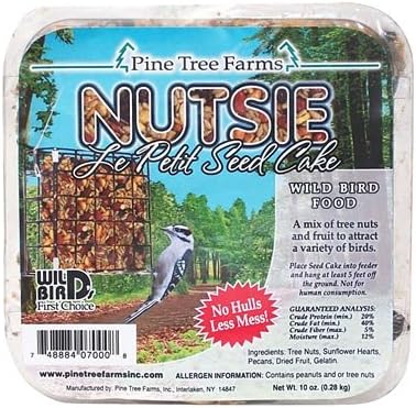 BestNest Pack of 12 Pine Tree Farms Le Petit Nutsie Seed Cakes – 10 oz. Wild Bird Food with Peanuts, Sunflower Hearts & Fruit – Fits Standard Suet Feeders