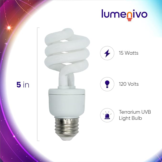 lumenivo UVB Reptile Light 15W 10.0 Desert Terrarium UVB Bulb for Bearded Dragon, Dwarf Monitors, Veiled Chameleons - Simulates UVB from The Sun to Help in Calcium Absorption - 120V - 5 Pack