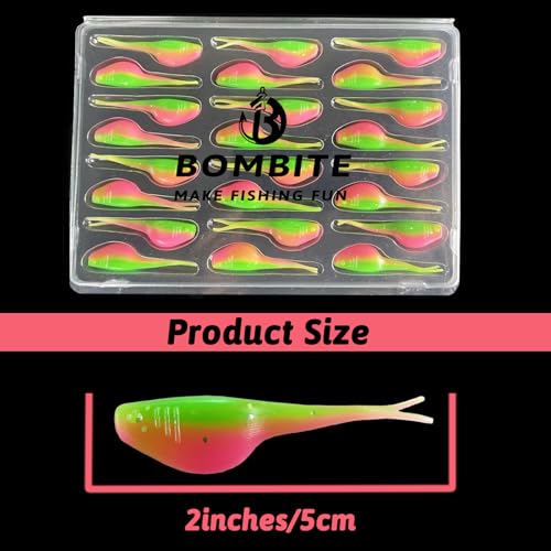 Split-Tail Crappie Lures - 24pcs Soft Plastic Lures for Bluegill, Panfish, Trout, Bass - color: Green-pink
