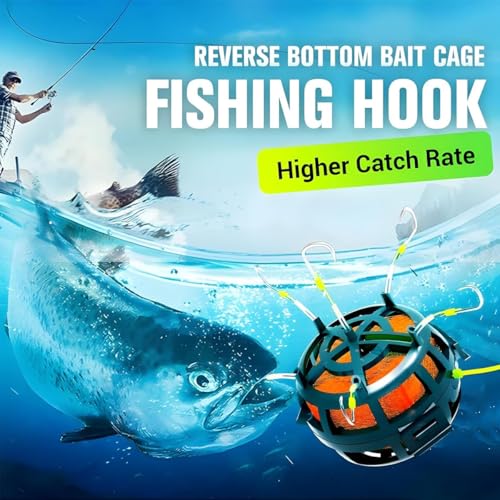 Reverse Bottom Bait Cage Fishing Hook, 360° Floating Bait Cage Fishing Hook, 6-Hooks Carp Feeder Rig, Spring Baits Cages Trap Fishings Hooks, Freshwater Saltwater for Carp, Catfish, Tilapia(1PC,No. 12 - color: 1pc, size: No. 12