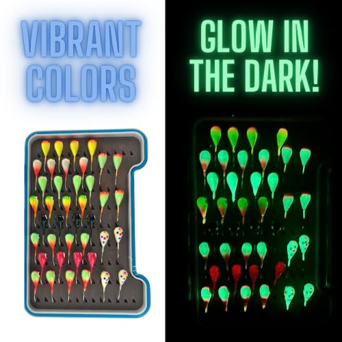 Reaction Tackle Tungsten Ice Fishing Jigs, Tear Drop Jig Heads that Glow with UV Light for Panfish, Crappie, Walleye, Perch, Trout and Bluegill - color: 30-pcs Variety Pack, size: 4 mm