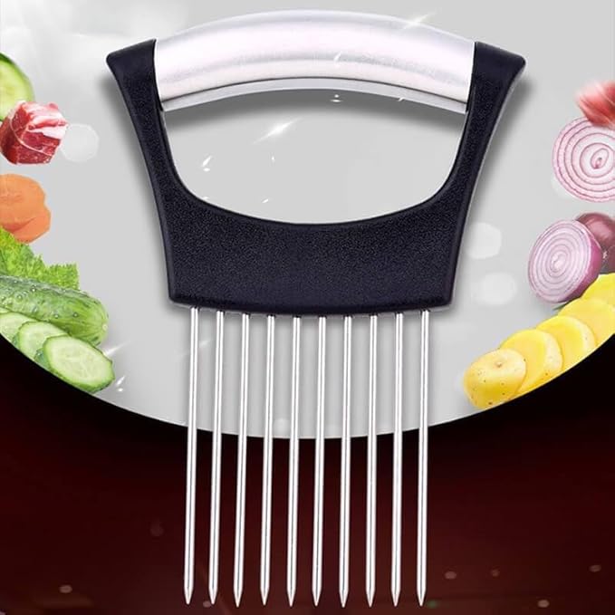 3PCS Stainless Steel Onion Slice Holder, 2024 New Onion Holder for Slicing, ultifunctional Fruit Egg Slicer Onion Pin Slicer Loose Meat Pin, Kitchen Chopper Slicing Tool for Onion Potato Lemon