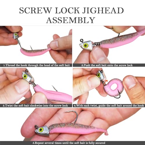 Screw Lock Swimbait Jig Heads 15 Pack, 3D Chartreuse Eyes & Sharp Hooks, Lead Fishing Jigheads for Bass Fishing, 1/8oz, 3/16oz, 1/4oz, 3/8oz - size: Assorted-15Pcs