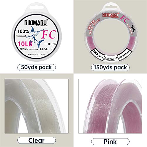 Rikimaru FC 100% Fluorocarbon Pure Shock Resistant, Sinks Faster Than Mono, Leader Material, 2LB-150LB - color: Clear, size: 50Yards-60LB