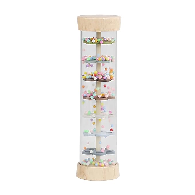 WODI Wooden Baby Rattle Rainstick Rainmaker Montessori Musical Toy for Infants Toddlers Newborns 0-3-6-9-12 Months Sensory Development