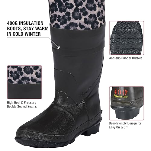 HISEA Women Waders Waterproof 400G Insulated Neoprene Chest Wader for Women - color: Arabian Leopard, size: 10
