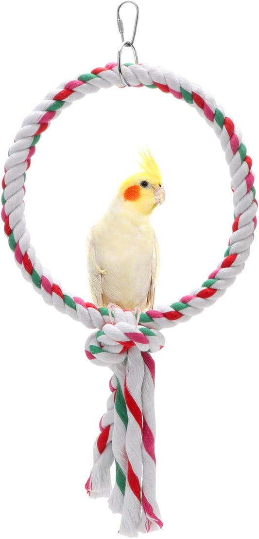 Bird Rope Swing Toy Parrot Climbing Perch Stand for Cockatiel Conure Cockatoo Parakeet Cage Hanging Decor (A: Round)