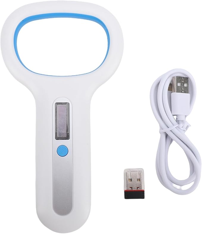 GLOGLOW Pet Microchip Scanner, Rechargeable Reader for Dogs and Cats with OLED Display and Connectivity for Vet Professionals Landscape Aquaculture (White)
