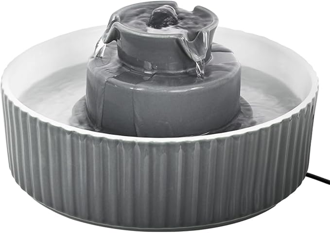 Ceramic Cat Water Fountain, 2.1L/71oz Cupcake Pet Water Fountain for Cats and Dogs, Automatic Pet Drinking Fountain with Pump, and Filter & Foam (Dark Grey)