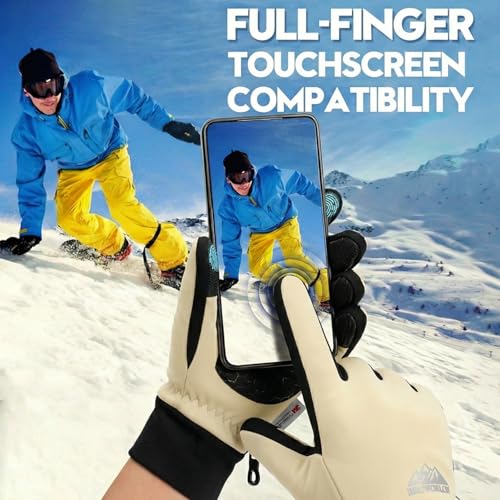 Bruvoalon Winter Gloves for Women & Men, 3M Thermal Insulation, Lycra Fabric, Touchscreen, Anti-Slip - color: Beige, size: XX-Large