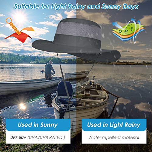 IYEBRAO Mens Outdoor Sun Hat with Face Neck Flap UV Protection Wide Brim Fishing Hat for Hiking Safari Gardening UPF 50+ - color: Dark Gray