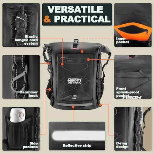 OSAH DRYPAK Waterproof Backpack Dry Bag 35L/55L/85L– Heavy Duty Roll-Top Hiking Backpack for Travel, Kayaking, Boating, Camping, Rafting and Fishing - color: Black, size: 85L