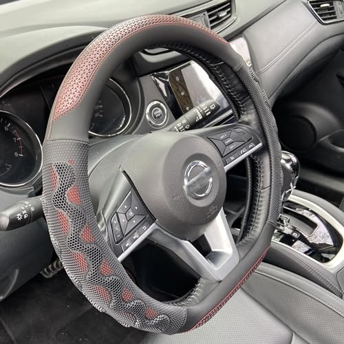 PINCTROT D Shaped 14.5-15 Inch Steering Wheel Cover Great Grip with 3D Honeycomb Anti-Slip Design, Flat Bottom 14.5-15 Inch (Wine Red) - color: 6.D-shaped,Wine Red, size: Medium(Standard) Size[14 1/2''-15'']