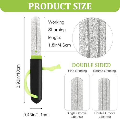 Yuanchu 2Pcs Hook Sharpener, Fishing Hook File for Diamond File with Handle, Portable Grinding Tool with Double Sided Fine Medium Grit - color: Red + Green