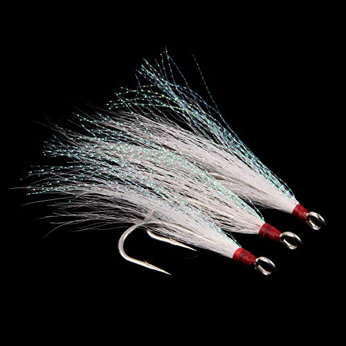 Bucktail Teasers Fishing Hooks Saltwater Flounder Rig Bucktail Mylar Teasers Inserted Stainless Steel Fishing Teaser Hooks for Striped Bass Trout Catfish Cod Flounder Hi/Lo Rig Jigs Spoons Lures - color: White, size: 6pcs