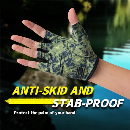 Stubby Fingerless Fishing Gloves Men - Lightweight Breathable Anti-Slip Kayak Gloves Women for Kayaking, Sailing,Paddling,Rowing - color: Camouflage green, size: Small-Medium