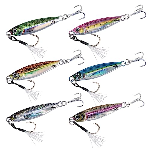 Goture Fishing Jigs,Vertical Jig Saltwater, Jig Fishing Lures with Assist Hook and Treble Hook, 7g-80g Fishing Jigging Spoon Lures for Tuna,Salmon,Sailfish,StripedBass,Grouper Snapper,Kingfish - size: 0.25oz/7g