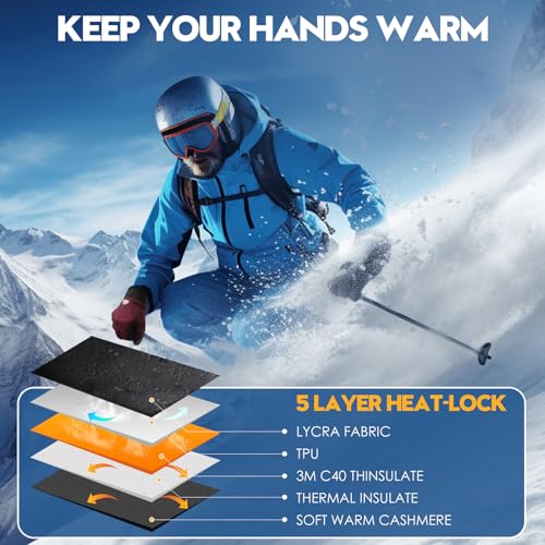 Bruvoalon Winter Gloves for Women & Men, 3M Thermal Insulation, Lycra Fabric, Touchscreen, Anti-Slip - color: Black/Red, size: X-Small